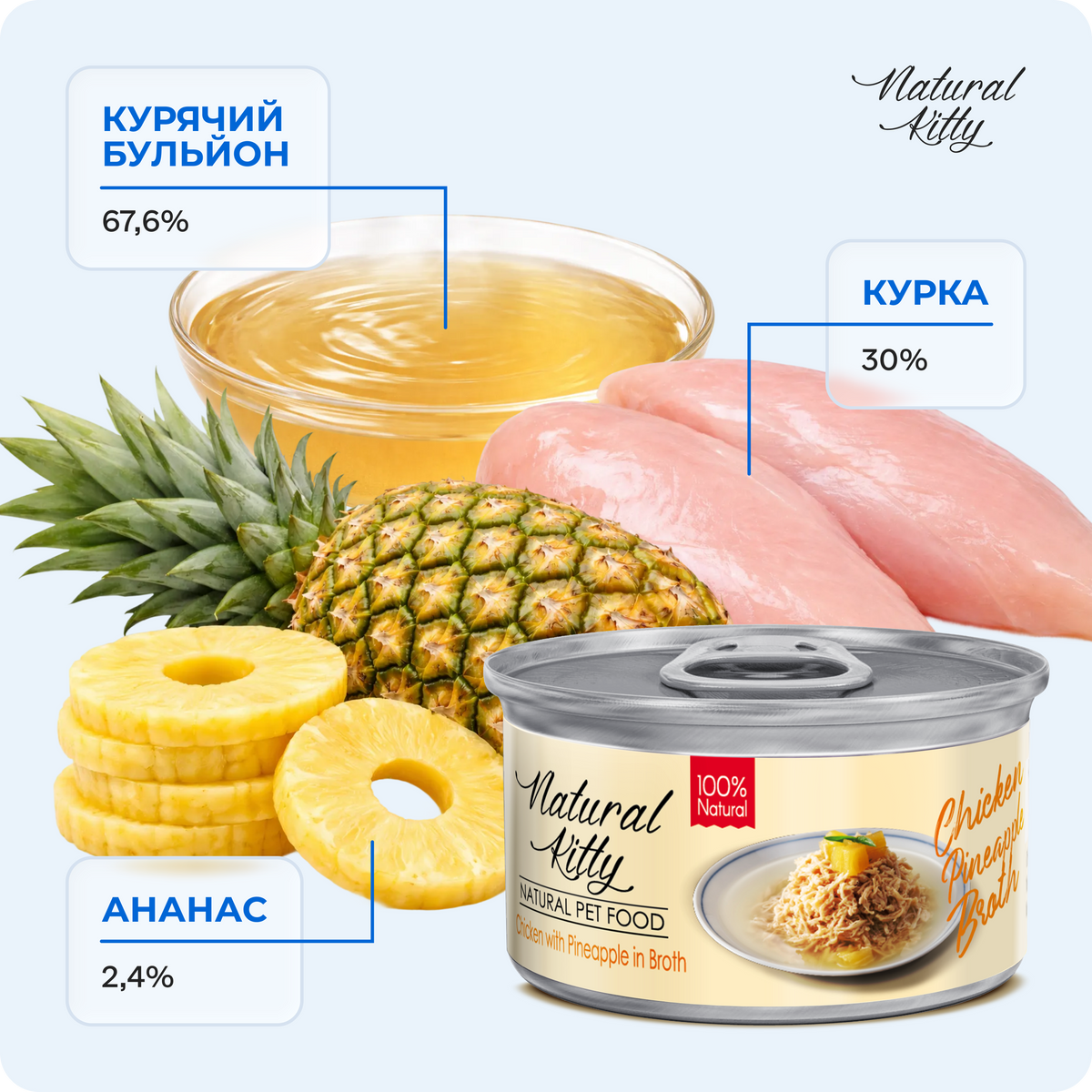 Курка з ананасом у бульйоні для котів, 80 г